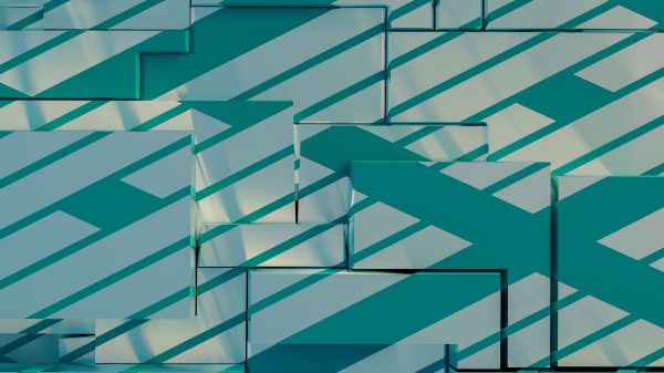 A creative digital render of blue geometric patterns with dynamic lines in an abstract style. Abstrait 4K