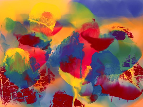 A dynamic and colorful abstract painting showcasing expressive brushstrokes and vibrant hues. IA Générative 4K