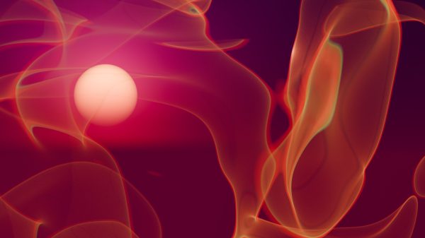 A mesmerizing abstract image with glowing waves and a soft light orb on a vibrant background. Abstrait 4K