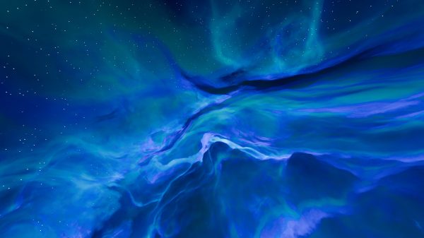 A mesmerizing deep space scene of a blue and purple nebula with stars. Espace 4K
