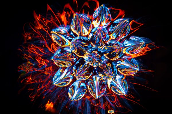 A stunning abstract design featuring glowing crystal-like fractals and vibrant colors, perfect for digital art enthusiasts. Abstrait 4K