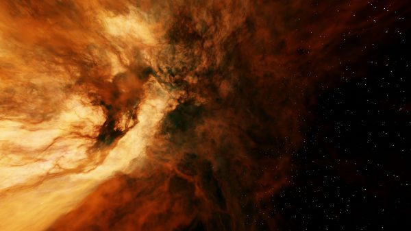 A stunning view of a fiery nebula alongside a star-filled cosmic expanse. Espace 4K