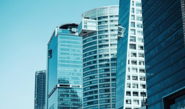 A stunning view of modern skyscrapers in Mexico City's financial center, showcasing urban architecture. Architecture 4K