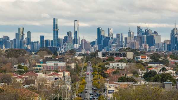 A view of Melbourne's skyline as seen from Hawthorn, showcasing prominent skyscrapers and urban landscape. Architecture 4K