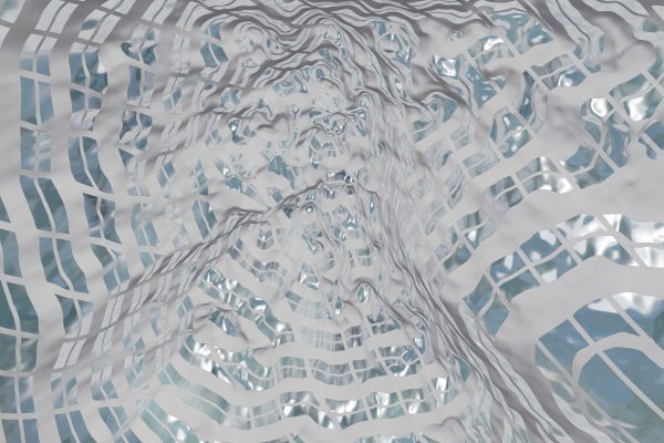 Abstract design featuring rippling water reflections in a warped grid pattern. Abstrait 4K