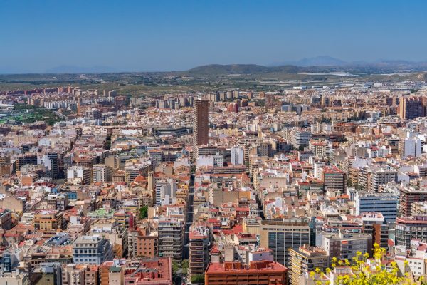 Aerial view of the vibrant city skyline of Alacant, Spain, showcasing urban architecture. Architecture 4K