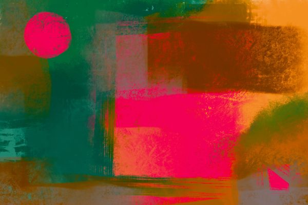 An abstract painting featuring a vibrant mix of colors with a red sun, embodying modern art. Abstrait 4K