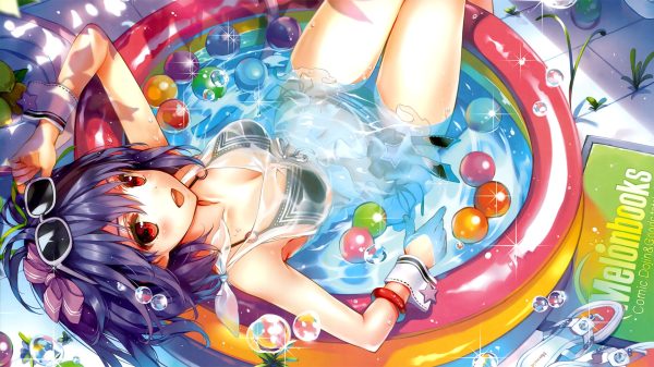Anime girls, bikini top, black bikinis Anime Girls 4K