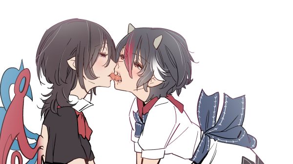 Anime, kissing, Pixiv Simple Background 4K
