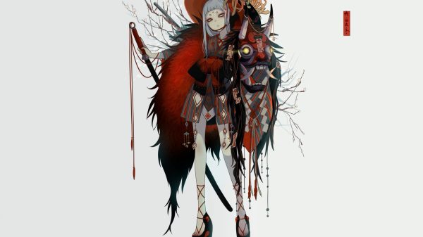 Anime, oni girl, anime girls Simple Background 4K