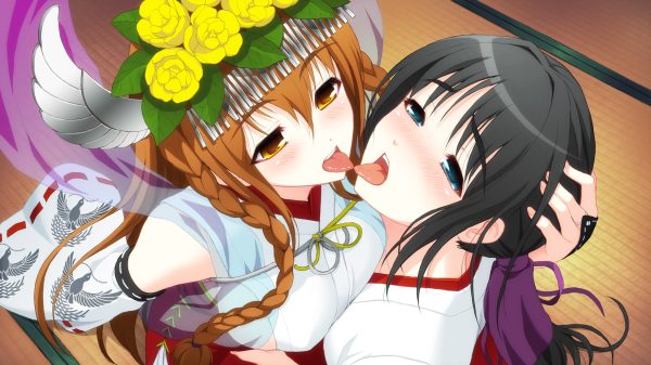 Axanael, kissing, lesbians Anime Girls 4K