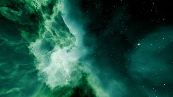 Beautiful green nebula in deep space with stars shining brightly. Espace 4K