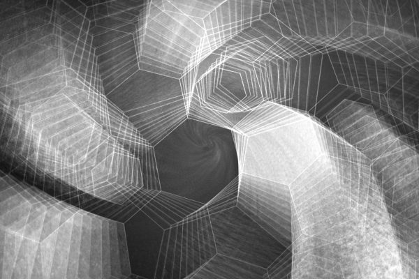 Black and white abstract pattern with geometric shapes and swirling design. Abstrait 4K