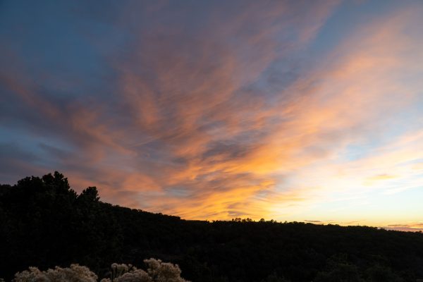 Breathtaking sunset with vivid clouds over the hills of Santa Fe, New Mexico. Nature 4K