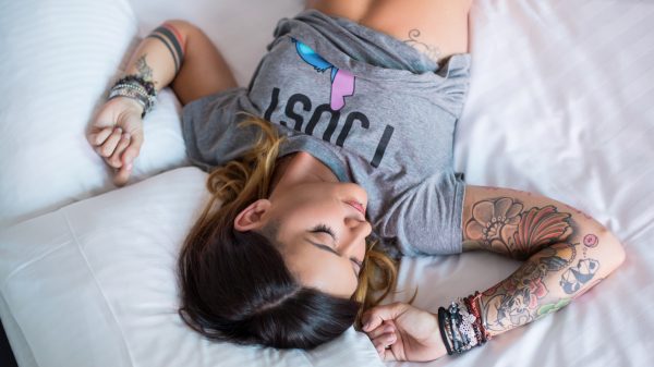 FlyMint, tattoo, brunette Women 4K