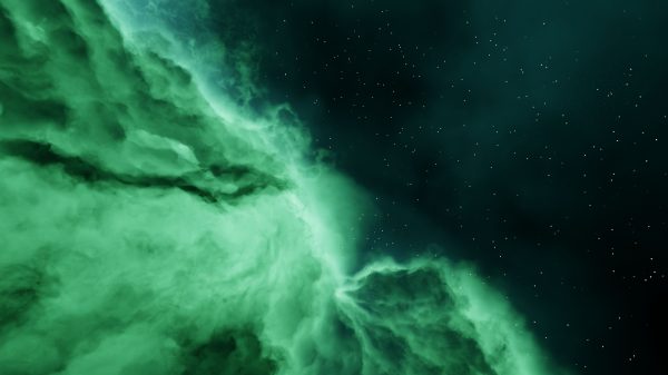 Captivating view of an abstract green nebula set against a starry night sky. Espace 4K