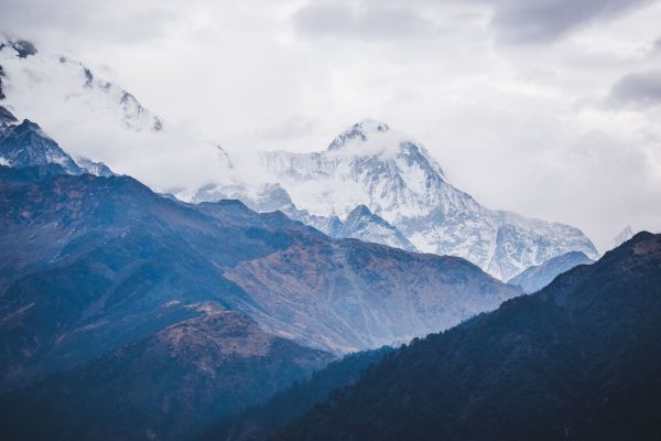 Captivating view of snowy mountain peaks in Ghode Pani, Nepal, showcasing natural beauty. Nature 4K