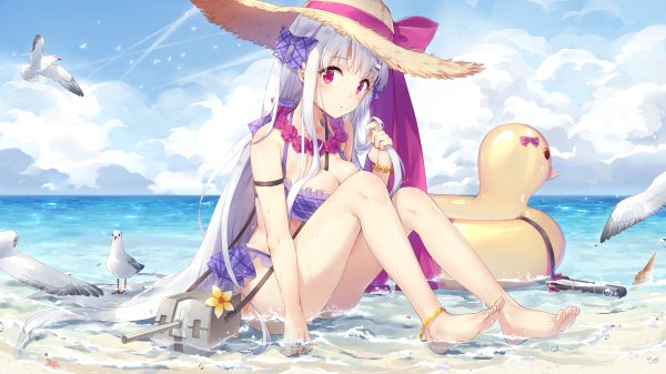 Cleavage, bikini, beach Anime 4K