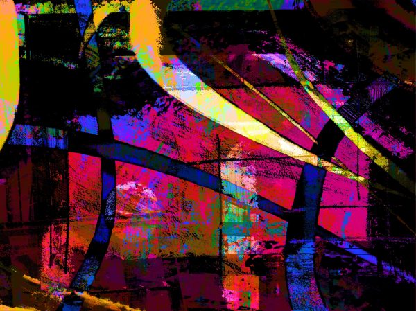 Colorful abstract art piece featuring vivid geometric patterns and multicolored stripes. IA Générative 4K