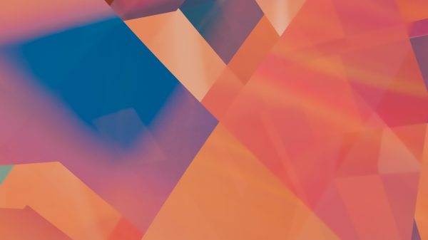 Colorful geometric abstract art blending soft hues of orange and blue. Abstrait 4K