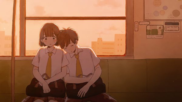 Couple, anime couple, train Anime Girls 4K