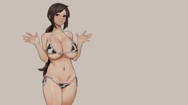 Cowkinis, smiling, brunette Anime Girls 4K