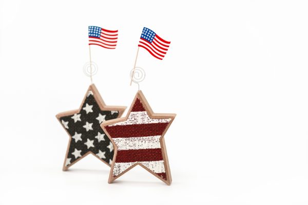Decorative stars with USA flags, symbolizing American patriotism and Independence Day. Espace 4K