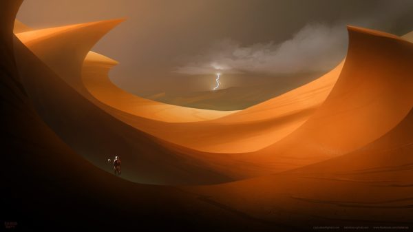 Science fiction, desert, lightning Geek 4K