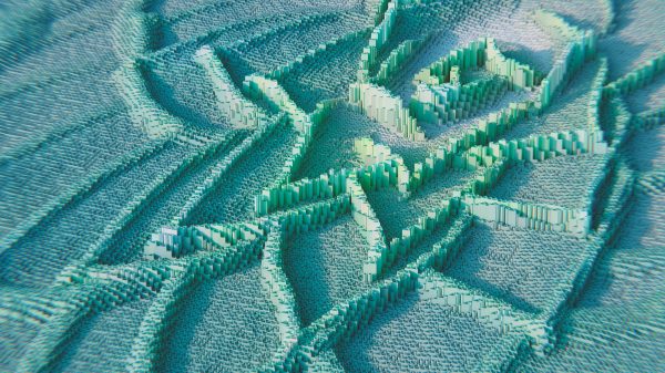 Dynamic abstract 3D render featuring intricate geometric structures in cool tones. Abstrait 4K