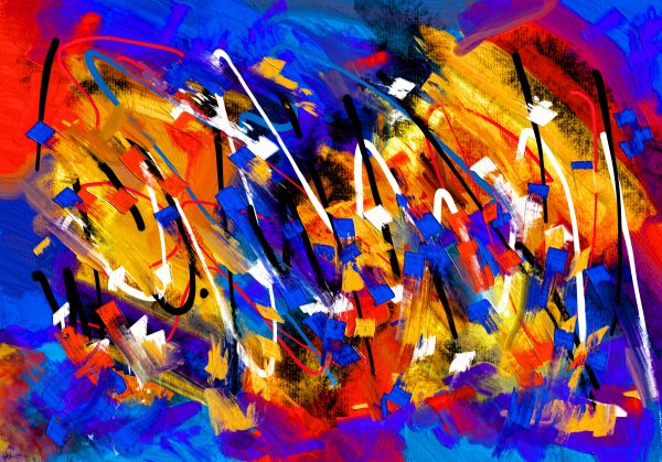 Dynamic abstract acrylic painting with bold colors and energetic patterns. Abstrait 4K