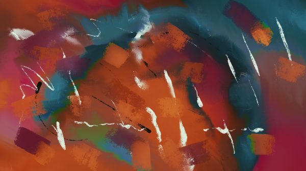 Dynamic abstract art piece featuring vibrant colors and expressive brush strokes. Abstrait 4K