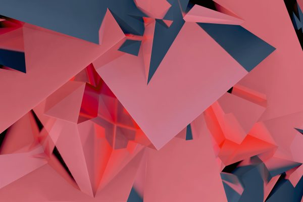 Dynamic abstract composition of pink and blue geometric shapes with 3D depth. Abstrait 4K