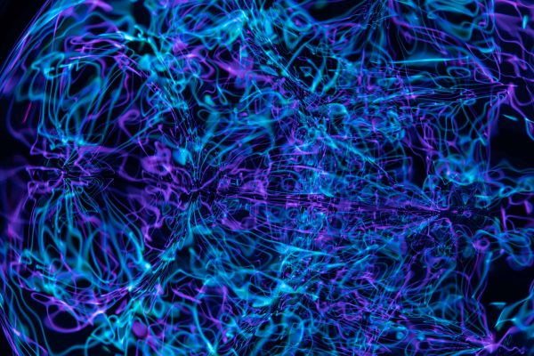 Dynamic abstract image with swirling neon lines creating vibrant, colorful patterns. Abstrait 4K