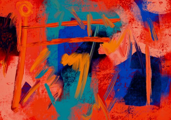 Dynamic abstract painting with vivid colors and bold brush strokes, perfect for art enthusiasts. Abstrait 4K