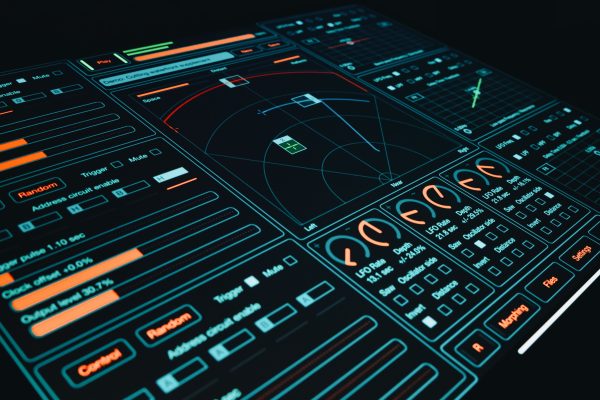 Dynamic digital interface showcasing technology with interactive design elements and controls. Wallpaper 4K