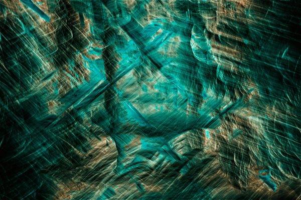 Ethereal abstract art featuring swirling teal and earthy browns creating a dynamic, textured vortex pattern. Abstrait 4K