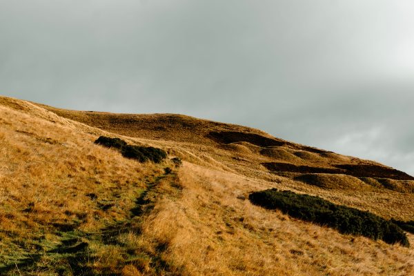 Explore the serene rolling hills of Scotland beneath a dramatic cloudy sky, perfect for nature lovers. Nature 4K