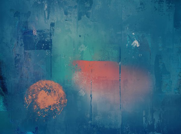 Intriguing abstract painting with blue and orange hues, perfect for modern decor. Abstrait 4K