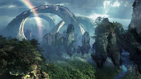 Landscape, floating islands, arch Geek 4K
