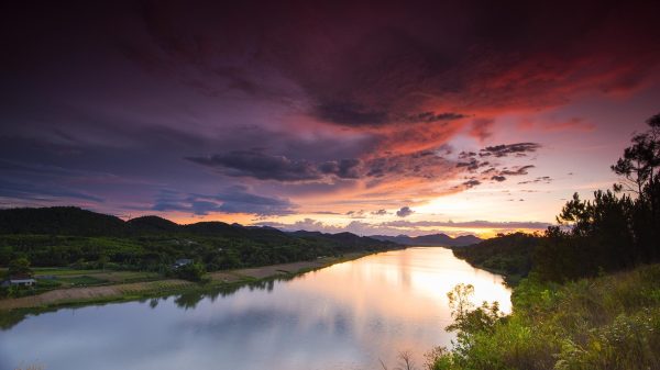 Landscape, sky, river Anime 4K