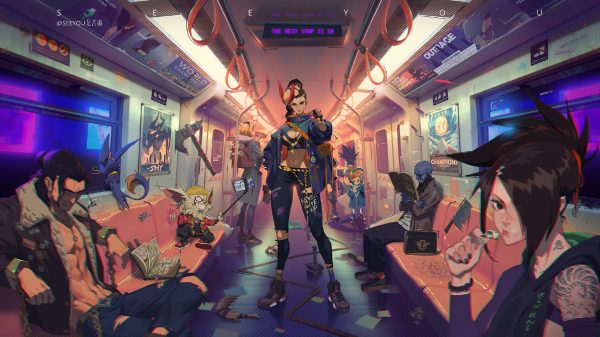 Group of people, League of Legends, cyberpunk Gaming 4K