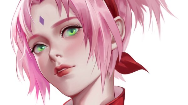 Naruto (anime), Haruno Sakura, white background Simple Background 4K