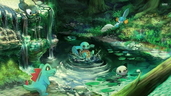 Pokémon, water, waterfall Manga 4K