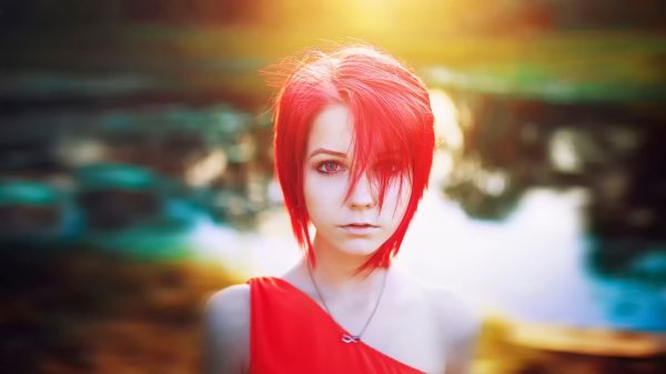 Women, short hair, red Women 4K
