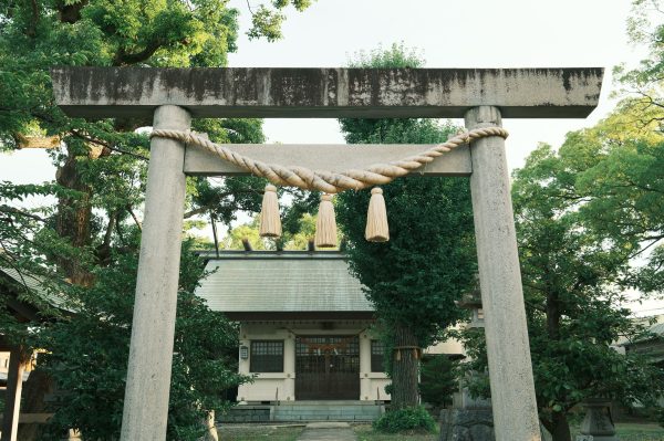 Serene view of a Shinto shrine entrance with torii gate in Toyohashi, Japan Anime 4K