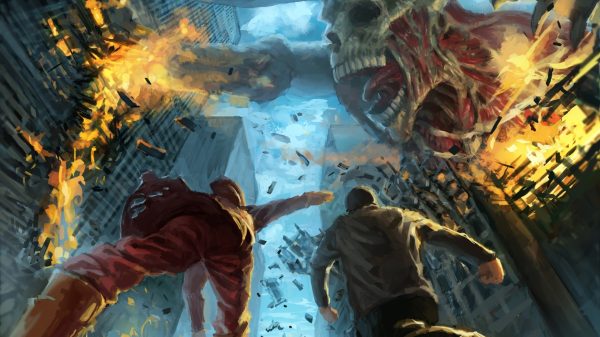 Shingeki no Kyojin, titans, destruction Anime 4K