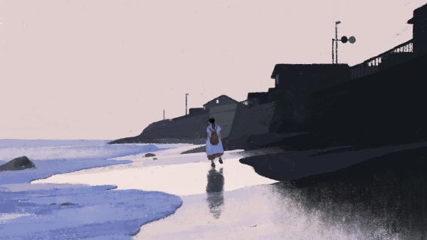 Shirako, beach, lone figure Anime 4K