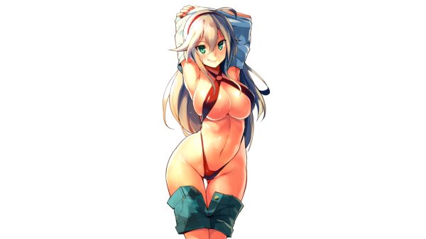 Simple background, anime girls, swimwear Simple Background 4K