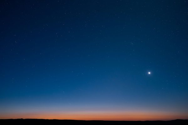 Starry night sky at dusk with visible horizon in East Wenatchee, Washington. Nature 4K