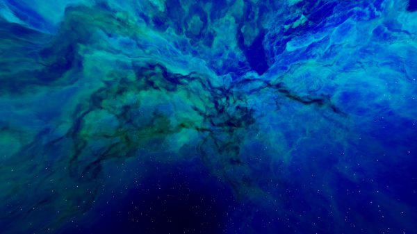 Stunning abstract view of a blue and green nebula with twinkling stars. Espace 4K